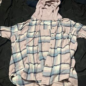 Purple plaid flannel with hood (xl)